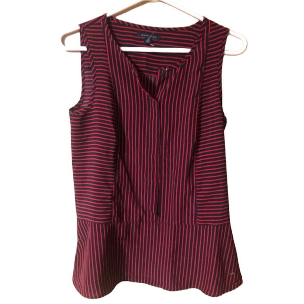 Tommy Hilfiger Dark Navy Blue & Red Striped Sleeveless Tank Top Blouse XS